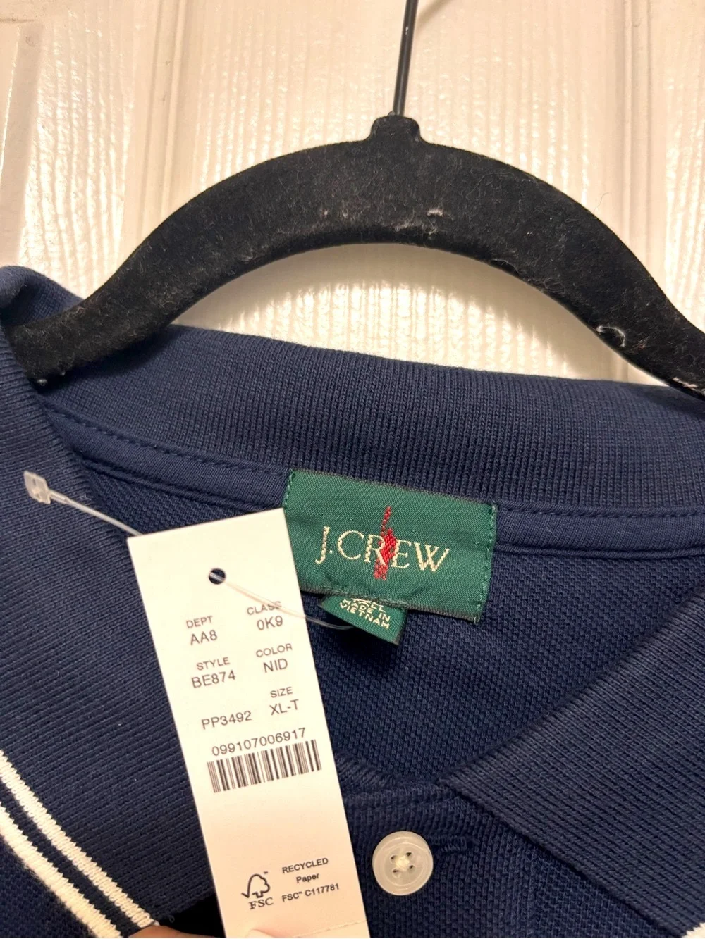 NWT J.Crew Tall Classic Piqué Polo Shirt in Navy Ivory Dbl Tipped